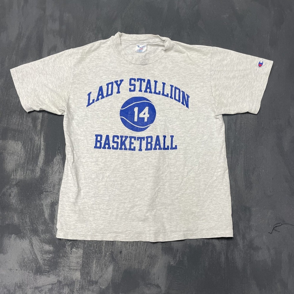 Vintage Champion Lady Stallion basketball shirt mens medium grey 1990s USA SS